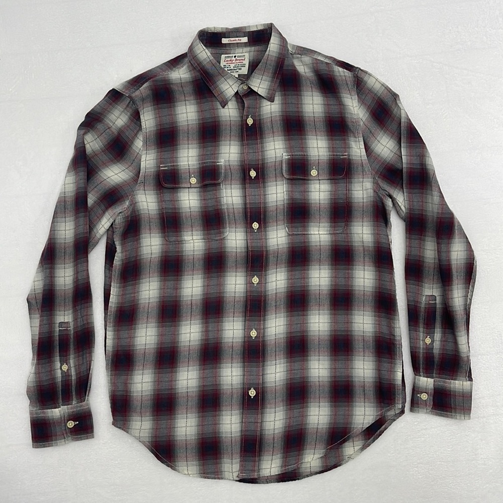 Lucky Brand Classic Fit Plaid Long Sleeve Button Shirt sz Medium